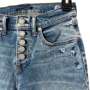 Lucky Brand Ava Mid Rise Skinny Jeans‎ Womens Size 0/25 Button Fly Embroidered
